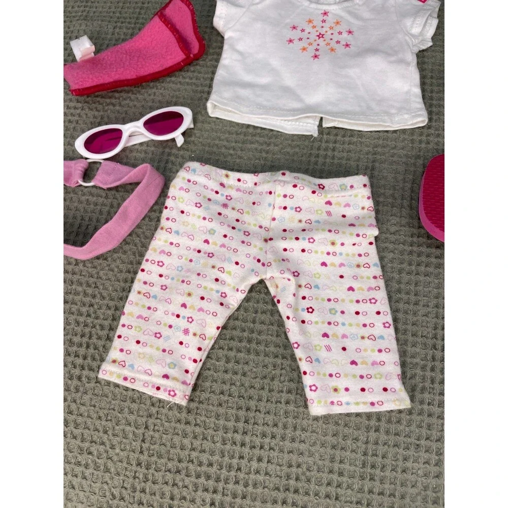 American Girl Doll Clothes Lot T-shirts Sunglasses flip flops backpack hat PJs